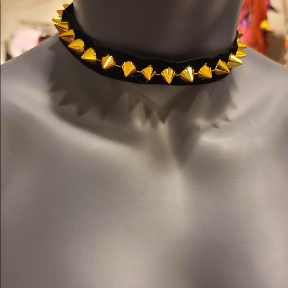 Metallic Gold Black Velvet Studded Punk Choker Necklace New with Tag
